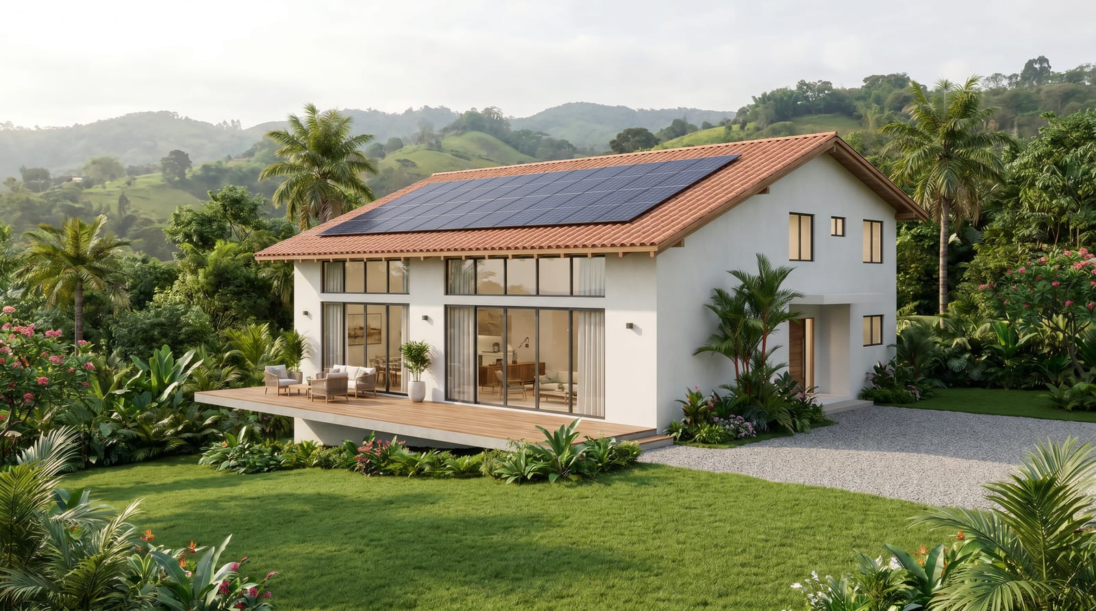 Casa residencial moderna con paneles solares